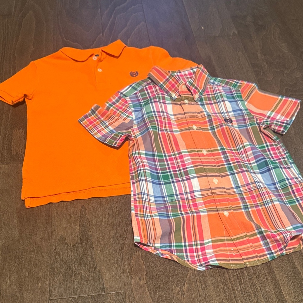 Bundle-Chaps Orange Polo and Multicolor Plaid Shirt - Boys Size 6